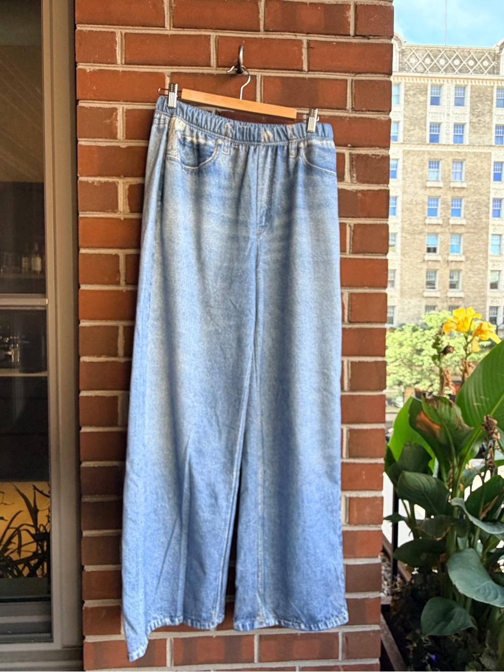 Light Blue Wide-Leg Women's French Terry Jeans